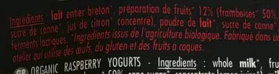 List of product ingredients Le Yaourt Brassé Framboise Marie Morin 140 g