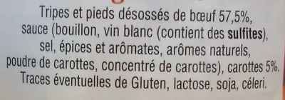 List of product ingredients Tripes à la mode de Caen Paul & Louise 400 g