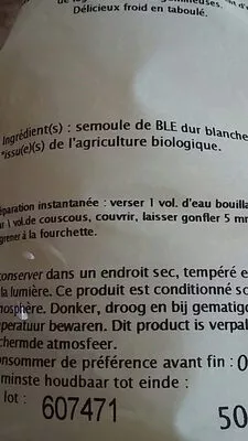 List of product ingredients Couscous Blanc Bio primeal 500 g