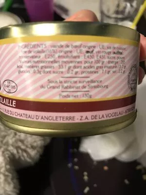 List of product ingredients Paté kadimah au foie de volaille  130 g