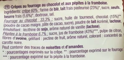 List of product ingredients Les Crêpes au Fondant Chocolat & à la Framboise Paysan Breton 180 g