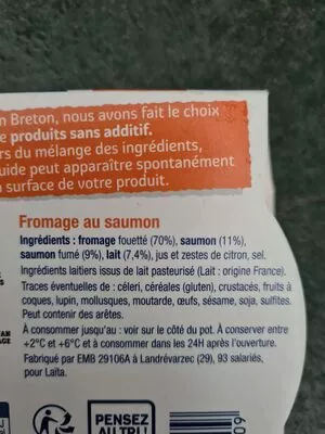 Liste des ingrédients du produit Paysan Breton - L'apéro Madame Loïk au fromage fouetté et Saumon Laita,  Paysan Breton,  Le Fromage Fouetté Madame Loïk 120 g