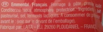List of product ingredients L'Emmental Français Paysan Breton 220 g