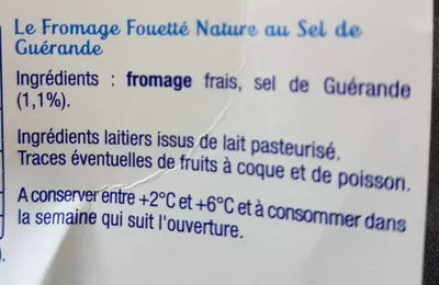 Liste des ingrédients du produit Paysan Breton - Le Fromage Fouetté Madame Loïk - Nature au Sel de Guérande Paysan breton,  Le Fromage Fouetté Madame Loïk 180 g
