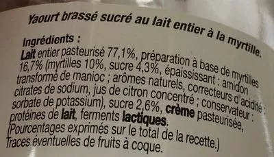 Liste des ingrédients du produit Yaourt Brassé Myrtille Ferme Collet 150 g