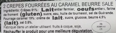 List of product ingredients Crêpes Caramel au beurre salé Creperie colas 124g (x2)
