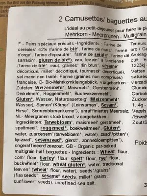 List of product ingredients Camusettes aux Céréales L angelus 400g