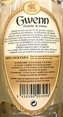 Lista de ingredientes del producto Gween Blanche de Pomme Distillerie des Menhirs 70 cl