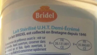 Liste des ingrédients du produit Lait demi-écrémé BRIDEL 1 Litre