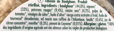Liste des ingrédients du produit Taboulé boulghour basilic et menthe Danival 180 g
