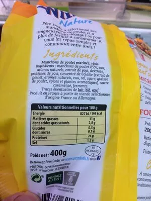 Liste des ingrédients du produit Ailes de Poulet Rôties Nature Père Dodu 400 g
