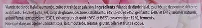 Lista de ingredientes del producto Allumettes de Dinde Kenza Halal 280 g