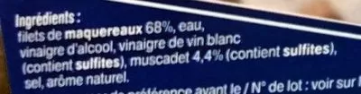 List of product ingredients Filets de maquereaux au muscadet Horeca Select 2.115 kg - 1.18 kg net egoutté
