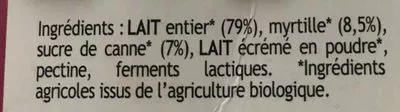 Liste des ingrédients du produit Yaourt Brassé Myrtille au Lait Entier Kerguillet 250 g (2 * 125 g)