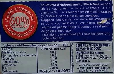 Lista de ingredientes del producto Beurre Elle & Vire 