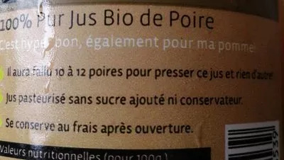 List of product ingredients Pur jus poire bio Domaine de Moismont 