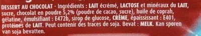 Liste des ingrédients du produit Mousse Chocolat ???? Nova NovaAndros Restauration 216 g (4 * 54 g)