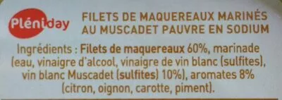 List of product ingredients Filets de maquereaux marinés au muscadet pauvre en sodium  