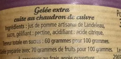 List of product ingredients Gelée de Pomme de Landeleau Les 4 Saisons 315 g