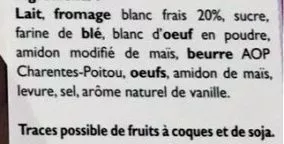 Lista de ingredientes del producto Gâteau au Fromage Blanc Frais Beillevaire, Les P'tits Amoureux 1 Gâteau
