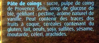 Lista de ingredientes del producto Pâtes de Coings France Marion 125 g (5 barres)