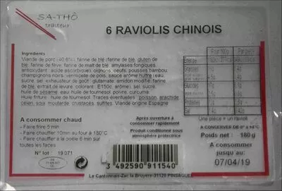 List of product ingredients Raviolis chinois au porc Sa-Thô 180 g