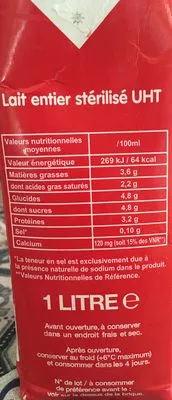 List of product ingredients Lait Entier Uht Brick 1LITRE Le Lait 