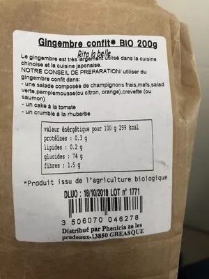 Liste des ingrédients du produit Gingembre confit Bio  