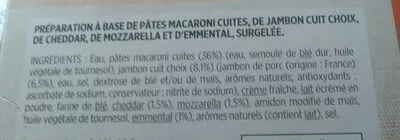 List of product ingredients Gratin de Macaroni / Jambon Fromage Toupargel 