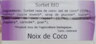 List of product ingredients Sorbet bio noix de coco Terre Adelice 
