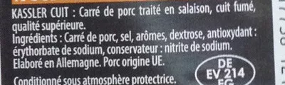 Lista de ingredientes del producto Carré de porc cuit Les Provinces, Charcupac 350 g