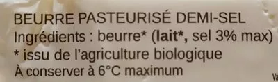 Liste des ingrédients du produit Beurre moulé demi-sel Natur'Avenir 250 g