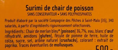 List of product ingredients Surimi Compagnie des peches saint malo, Compagnie des Pêches Saint-Malo 500 g