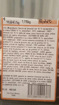 Liste des ingrédients du produit Forêt noire Carrefour 