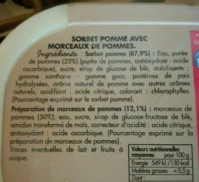 List of product ingredients Sorbet pomme Toupargel 511 g