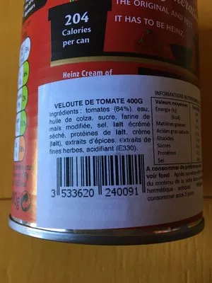 Lista de ingredientes del producto Cream of Tomato soup Heinz 400g