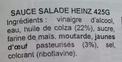 List of product ingredients Salad cream Heinz 425 g