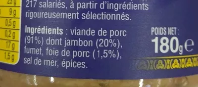 Lista de ingredientes del producto Le Pâté Hénaff Hénaff 180 g