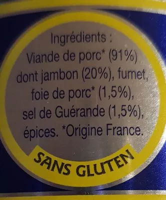 List of product ingredients Le pâté Hénaff Hénaff 154 g