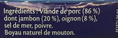 List of product ingredients La Saucisse aux Oignons Hénaff 500g (x 4)