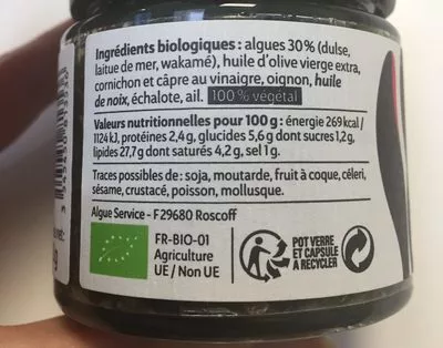 List of product ingredients Tartare D'algues classique Bord a bord 110g