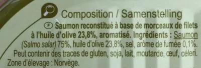 Lista de ingredientes del producto Filet De Saumon Gout Fumé 190gr Carrefour 190 g (125 g égoutté)