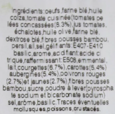 List of product ingredients Cake aux légumes 160 g Carrefour 160 g