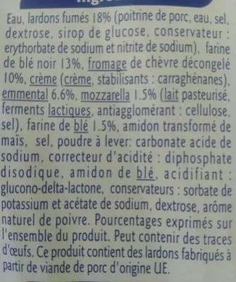 Lista de ingredientes del producto Galette de blé noir et fromage Lardons et Chèvre Grand Jury 195 g