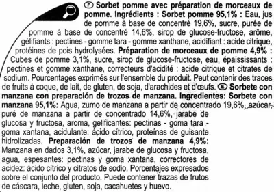 List of product ingredients Sorbete de manzana Carrefour 610 g, 1 l