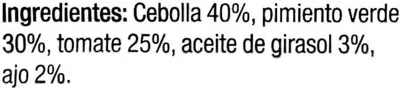 Liste des ingrédients du produit Mezcla de hortalizas para sofrito Carrefour 450 g