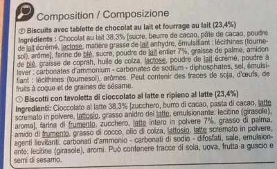 Lista de ingredientes del producto La barretablettecœur au lait Carrefour 125 g