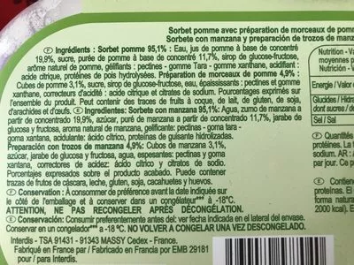 List of product ingredients Sorbet pomme verte  