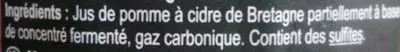 List of product ingredients Cidre Bouché de Bretagne IGP Brut Carrefour 75 cl