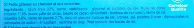 Lista de ingredientes del producto Brownie  chocolat noisettes goût noisette. Carrefour 240 g